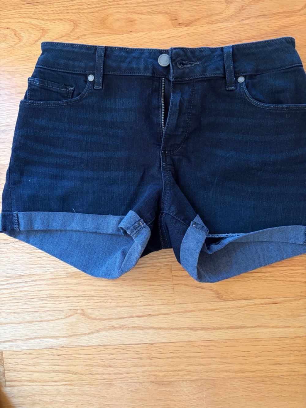PAIGE Dark Indigo Roll-Cuff Jean Shorts